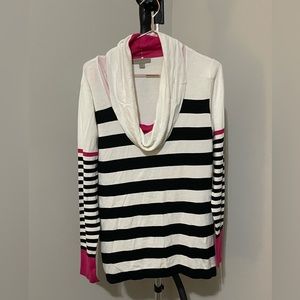 Fun, striped, cowl neck sweater.